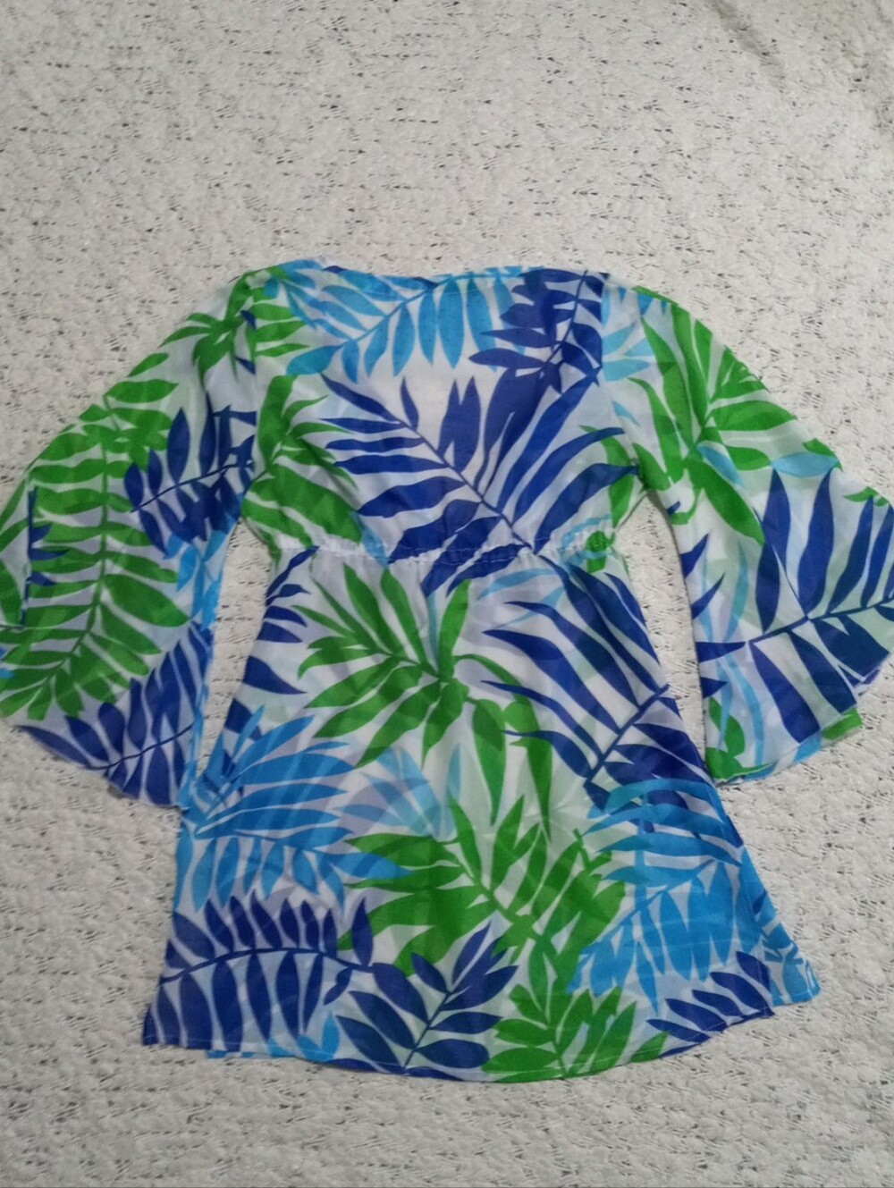 Peppermint Leaf-Print V-Neck Tunic Top Cover Up in Blue & Green Size S - Picture 9 of 10